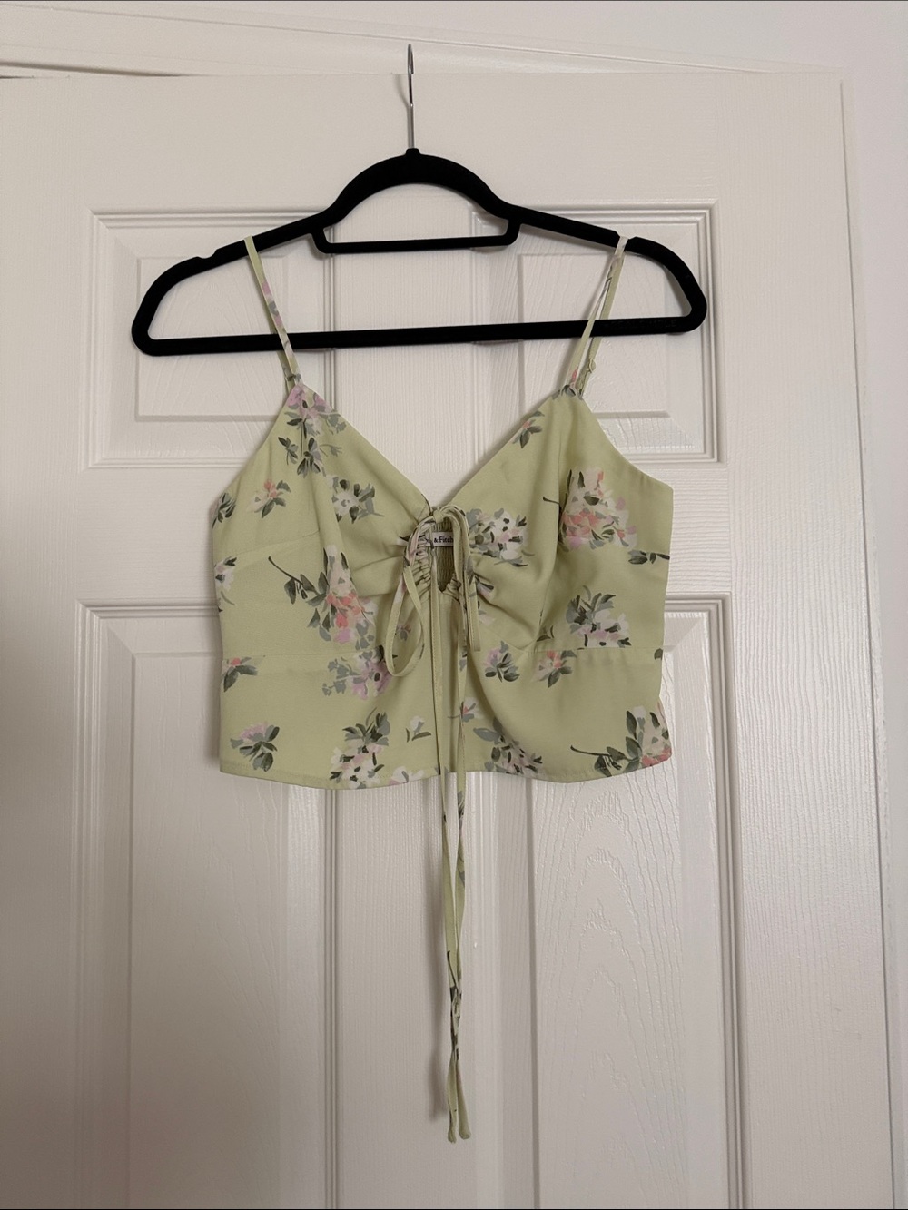 Abercrombie & Fitch Tie-Front Crop Top Floral Green & Pink Medium